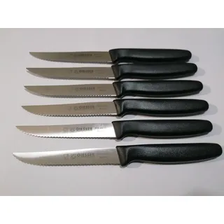Giesser Messer - Made in Germany - Steakmesser Tomatenmesser Küchenmesser mit Wellenschliff 11cm - Schwarz, 6 St. mit Wellenschliff