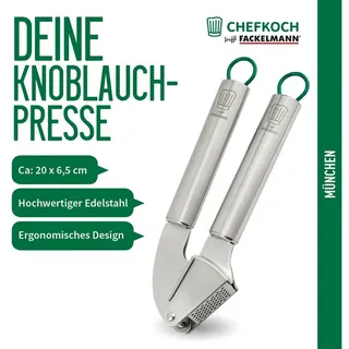 Fackelmann Chefkoch trifft Fackelmann – Premium Knoblauchpresse aus hochwertigem Edelstahl, ergonomisches Design, spülmaschinengeeignet, inkl. Aufhängeöse