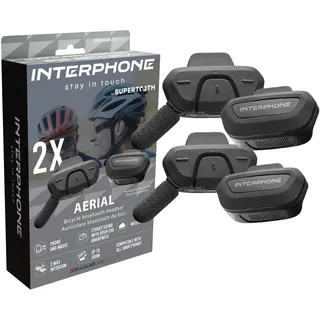 INTERPHONE Aerial Dual-Fahrrad-Gegensprechanlage für die Kommunikation zwischen 2 Fahrern bis zu 300 m, Gegensprechanlage für Fahrradhelm mit Bluetooth für GPS, Musik und Anrufe, wasserdicht und mit