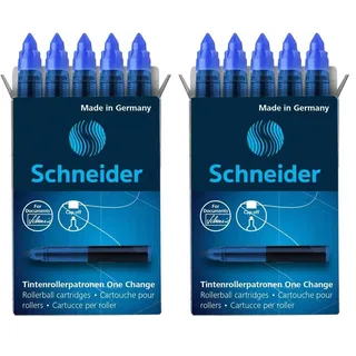 Schneider 185403 Rollerpatrone One Change (für Tintenroller One Change, 1x 5 Stück, dokumentenecht, nicht löschbar) blau (Packung mit 2)