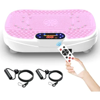 SAVEYOUR Vibrationsplatte für Zuhause - Rüttelplatte mit 120 Stufen & 5 Modi, mit Widerstandsbändern & Fernbedienung, für Fettverbrennung Muskelaufbau Figurformung ideal für Zuhause Home Gym(Rosa)