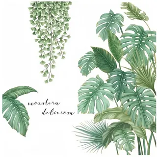 FOUORTUNATE-BEE Wandtattoo Tropische Pflanzen Wandaufkleber für Wohnzimmer & Schlafzimmer, Selbstklebende Wandsticker mit grünen Blättern für Dschungel-Dekor