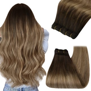 YoungSee Echthaar Tressen Balayage 40cm Tressen Extensions Echthaar 100g Tressen Echthaar zum Einnahen Braun Blond Balayage Haartressen Doppelt Tressen Weft Extensions Echthaar Tressen #4/10/16