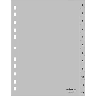 Durable Ordnerregister DIN A4 1-12 grau 12-teilig, 1 - 12, 12 Blatt