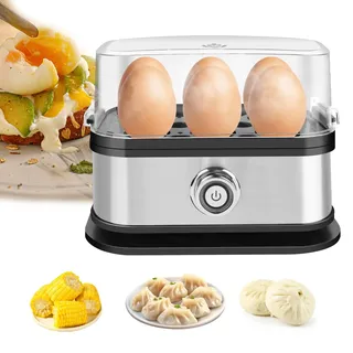 400W Eierkocher mit Dampfgarer, 6 Eier, Gleichmäßige Dampfverteilung, Sicher mit Überhitzungsschutz,Schnell und Energieeffizient, Edelstahl, Ideal für Eier, Reis, Gemüse