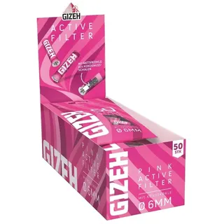 GIZEH PINK Active Filter – Aktivkohlefilter slim 6mm Durchmesser – Aktivkohlefilter slim mit Aktivkohle aus Kokosschale – Filter mit 27mm Länge - 10 Beutel á 50 Filter