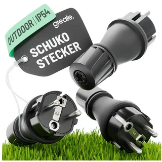 greate 3x 230V Schuko Stecker wasserdicht IP54 - Schukostecker Außenbereich mit Knickschutz & Zugentlastung - Schutzkontaktstecker 2-polig mit 16A & 3,7kW - Schuko Stecker IP54, Stecker 230 V