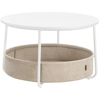 VASAGLE Couchtisch rund Weiß-Braun Stahl 75 x 75 x 45 cm