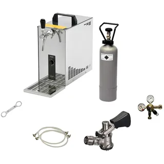 ich-zapfe Komplett Set - Zapfanlage, Bierzapfanlage, Bierkoffer, Durchlaufkühler PYGMY 25 LE, 1-leitig Trockenkühler, 30 Liter/h, Green Line, Korb