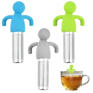 3 Stück Silikon Teesieb, Lustiges Teesiebe Set für Tasse und Kanne, Teesieb für losen Tee, Wiederverwendbarer Tee-Infuser in Grau Grün und Blau Kreatives Teesiebe Zubehör für Alltag und Tee-Genuss