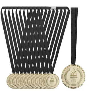 relaxdays Dekoobjekt Gold Medaille für Kinder 12er Set goldfarben|schwarz
