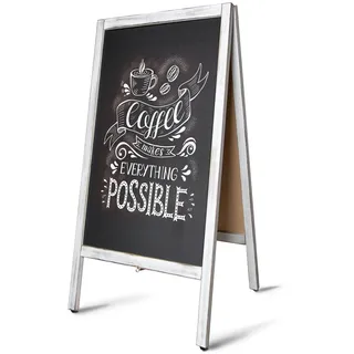 Office Marshal Kundenstopper Kreidetafel Mit Holzrahmen Weiß-Grau