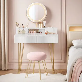 VASAGLE Schminktisch mit Hocker und Beleuchtung, 40 x 80 x 134,8 cm,