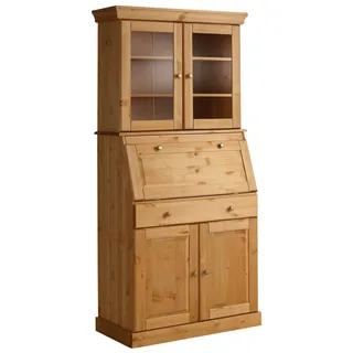 OTTO home Sekretär Rosi im Landhausstil, Schreibtisch aus Massivholz, mit Vitrine, in 2 Breiten beige 83 cm x 180 cm x 42,5 cm