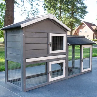 zooprinz Kaninchenstall, Hasenstall – aus massivem Vollholz ideal für draußen - Einfach zu reinigen Dank der großen Kotschublade – Hasenstall mit natürlichen Farben gestrichen