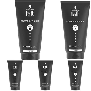 Schwarzkopf TAFT Gel Power Invisible Styling (150 ml), Haargel ohne Verkleben und Beschweren, sanft zum Haar und zur Kopfhaut, veganes, Haarstyling-Gel (Packung mit 5)