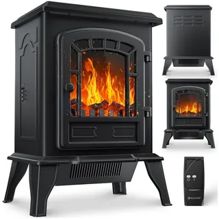 KESSER Elektrokamin 2 in 1, Heizfunktion, 3D Kaminfeuer-Effekt, mit zwei Heizstufen, Sicherheitsabschaltung, Thermostat Regler schwarz 22 cm x 57 cm x 22 cm