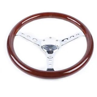 OUBUBY 15 Zoll Lenkrad, Universal Holzlenkrad Oldtimer Lenkrad Mahagoni Lenkrad Sportlenkrad Auto Flachboden Lenkrad mit Hupenknopf und Eisenring-Lenkrad für Oldtimer Lenkrad