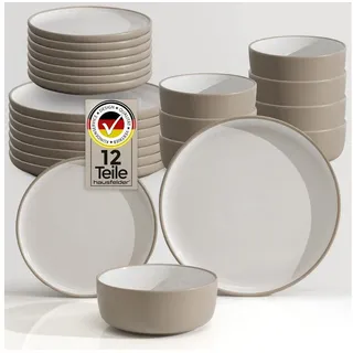 Hausfelder Geschirr-Set Steingut Geschirrset 8 Personen, 24teilig, Nordic Sand (24-tlg), 8 Personen, Steinzeug, spülmaschinen- & mikrowellengeeignet, Reaktivglasur grau