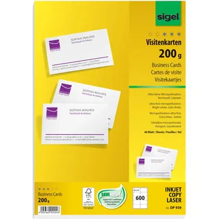 Sigel Visitenkarten beidseitig bedruckbar, hochweiß, 600 Stück