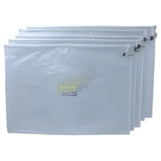 EXXO by HFP 34112 Kleinkrambeutel Mesh Bag Zipp-Beutel A2, 5 Stück, aufgeschweißter Visitenkartentasche mit Papiereinleger und Reißverschluss, weiss milky