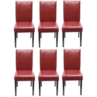 CHEFGASTRO 6er-Set Esszimmerstuhl Stuhl Küchenstuhl klassisch und zeitlos HxBxT 90x43x56cm Sitzhöhe 45cm Leder dunkle Beine Rot