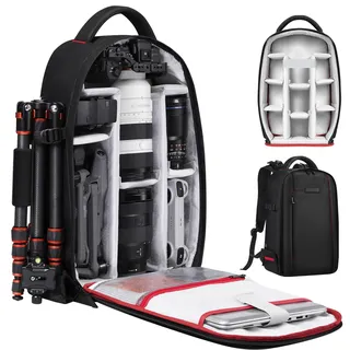 K&F CONCEPT Fotorucksack Kameratasche Kamerarucksack mit Laptopfach | Wasserabweisend, kompatibel für Canon Sony Nikon Olympus SLR/DSLR Kamera, Objektiv und Zubehör, Größe M (schwarz)