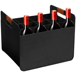 Flaschenträger 12 Flaschen, Weintasche, Flaschentasche 12 Flaschen, Getränketräger, Getränkekorb, Pfandflaschen Aufbewahrung, Faltbare Wein-Tragetasche, Filz-Rotweintasche, Wiederverwendbare