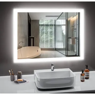 pesenxan LED Badspiegel mit Beleuchtung, 45 x 60cm Wandspiegel Badezimmerspiegel Kaltweiß 6500K, Touch-Schalter und Speicherfunktion, IP44