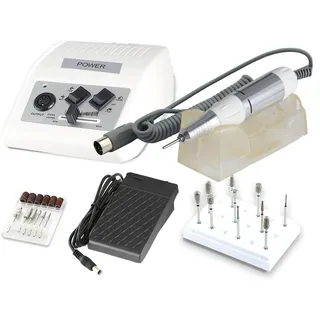 Profi Fußpflege Set Fußpflegegerät mit Fräser und Diamantschleifer | Elektrischer Nagelfräser mit extra starker Leistung und einfacher Bedienung Inkl. 10 Diamant Nagelschleifer mit Vitrinen Box