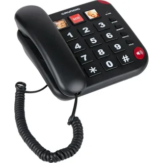 Grundig Senioren Festnetztelefon – mit großen Tasten, Notruftaste und Fototasten – Lautes Klingeln – Telefon mit Kabelanschluss – Für Äl... - Schwarz