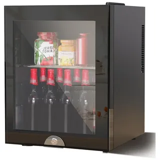 oyajia Getränkekühlschrank BC30BF Getränkekühlschrank 30L, 39 cm hoch, 46.5 cm breit, Doppelschichtige Tür aus gehärtetem Glas, verstellbare Einlegeböden schwarz