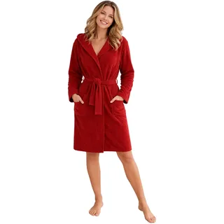 Morgenstern Bademantel Damen Leicht-Frottee Dünn 100% Baumwolle Kurz mit Kapuze Oeko-Tex-Standard L Rot - L