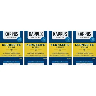 4er Pack Kappus Kernseife - Kappus Kernseife Zitrone – 4er Pack (4×150 g) – Vegane Kernseife mit frischem Zitronenduft – Kosmetik & Haushaltsseife – ohne Mikroplastik, dermatologisch getestet