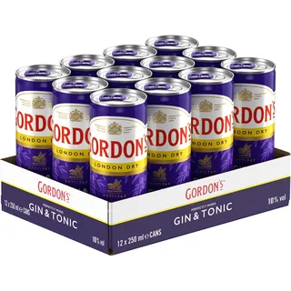 Gordon's London Dry Gin & Tonic, Erfrischendes Wacholder-Mixgetränk mit 10 Prozent Alkohol, 12 Dosen x 250 ml (EINWEG Verpackung), Trinkfertiges Getränk für unterwegs & gesellige Anlässe