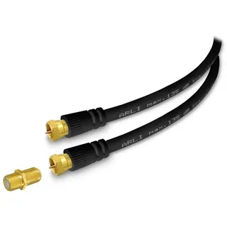 ARLI schwarz TV-Kabel, F-Stecker, F-Verbinder (300 cm), 3m Verlängerungskabel Anschlusskabel TV Satkabel vergoldet 135dB Sat schwarz