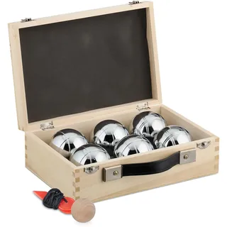 Relaxdays 6 Boule Kugeln im Set Hellbraun,Schwarz,Silber