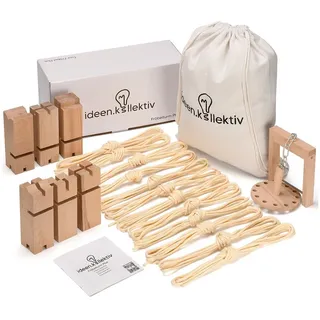ideen.kollektiv Fröbelturm Plus – Premium Teambuilding Spiel für Fortgeschrittene, inkl. Seile, Kran & 6 Bausteine aus Buchenholz, Fördert Kommunikation & Teamwork, für Gruppen & Events