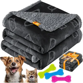Lovpet Wasserdichte Hundedecke Sherpa Fleece Haustier Decke + 3x Spielzeugknochen maschinenwaschbar beidseitiger Sofabezug-Schutz Schwarz / xxl (203 x 152
