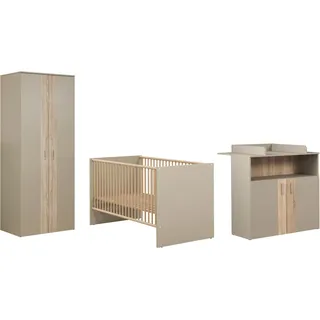 trendteam Babymöbel-Set »Beja« Set, 3 Stk. tlg. Gitterbett, Wickelkommode und Kleiderschrank - silberfarbene Griffe, beige