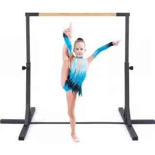 Costway Gymnastik Turnreck, Reckstange mit 12-Fach Höhen von 85-145 cm, Gymnastikstange Kinder ab 3+ & Bambusstange, Gymnastics Bar für Heimtraining Schwarz