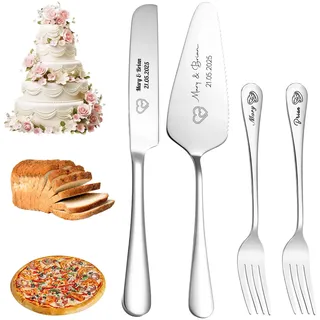 Tortenheber inkl. Tortenmesser im Set mit Gravur, Individueller Name und Muster, das als personalisiertes Geschenk zur Goldenen Hochzeit für Geburtstage und Jubiläen verwendet werden kann (Satz 4)