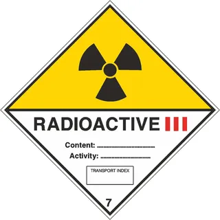 Gefahrzettel Radioaktive Stoffe, Kategorie III Klasse 7C