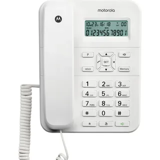 Motorola CT202 Schnurgebundenes Telefon, 10 Speichertasten, Freisprecheinrichtung, Wartemusik, Anrufer-ID, Wahlwiederholung der letzten Nummer – Weiß