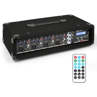 Power Dynamics PDM-C405A 4-Kanal DJ Mischpult mit Verstärker Mischpult Bluetooth Mixer mit eingebautem Verstärker, robuster Audio Mixer, MP3 Player, DJ Mischer für kleine Live Events