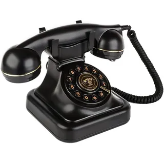 Sangyn Retro Festnetztelefone Klassisches Retro Telefon mit Wählscheibe Einstellbare Lautstärke Vintage Nostalgie Telefon für Home Office Dekoration, Schwarz