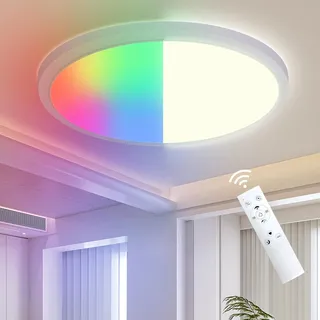 ONDTA LED Deckenleuchte Dimmbar LED Panel Ø57cm, 45W RGB Neutralweiß 4000K Deckenlampe mit Fernbedienung, IP44 Rund Küchenlampe Badezimmer lampe für Wohnzimmer Schlafzimmer Spielzimmer Kinderzimmer