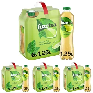 Fuze Tea Grüner Tee Limette Minze - außergewöhnliche Fusion aus Grüntee und fruchtigem Limette-Geschmack - kalorienarmer Tee aus nachhaltigem Anbau - Einweg Flaschen (6 x 1250 ml) (Packung mit 4)