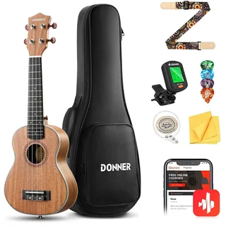 Donner Konzert Ukulele 23 Zoll für Anfänger Kinder Erwachsene Ukulele Starter Kit Mahagonieholz mit Nylon Saiten Hawaii Gitarre DUC200