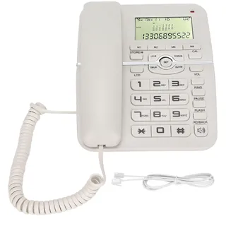 Schnurgebundenes Telefon mit LCD-Display, Anrufer-ID – Freisprecheinrichtung – 4 Schnellwahl-Hotkeys – FSK/DTMF-kompatibel – Wecker – Multifunktionales Festnetztelefon(Weiss)
